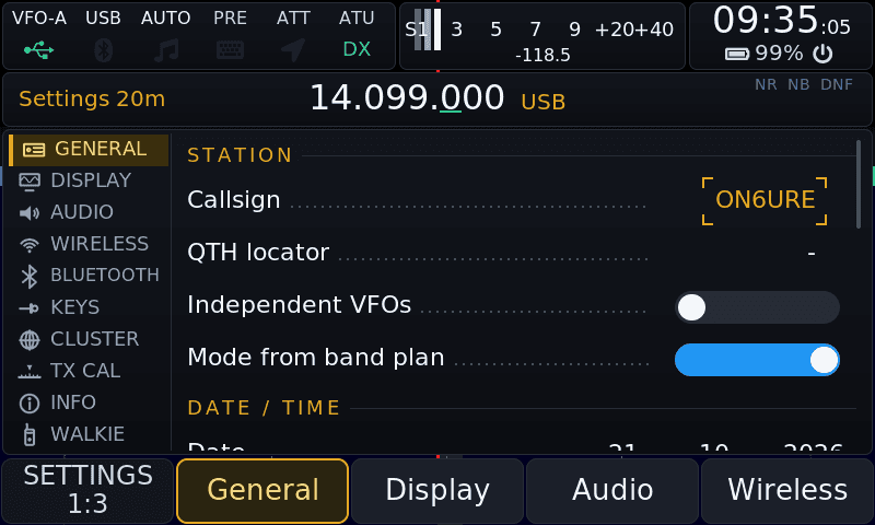 The Settings page, General tab, with the icon rail